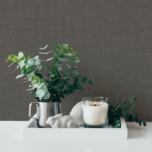 Fusion Collection Linen Effect Texture Charcoal Matte Finish Non-pasted Vinyl on Non-woven Wallpaper Sample