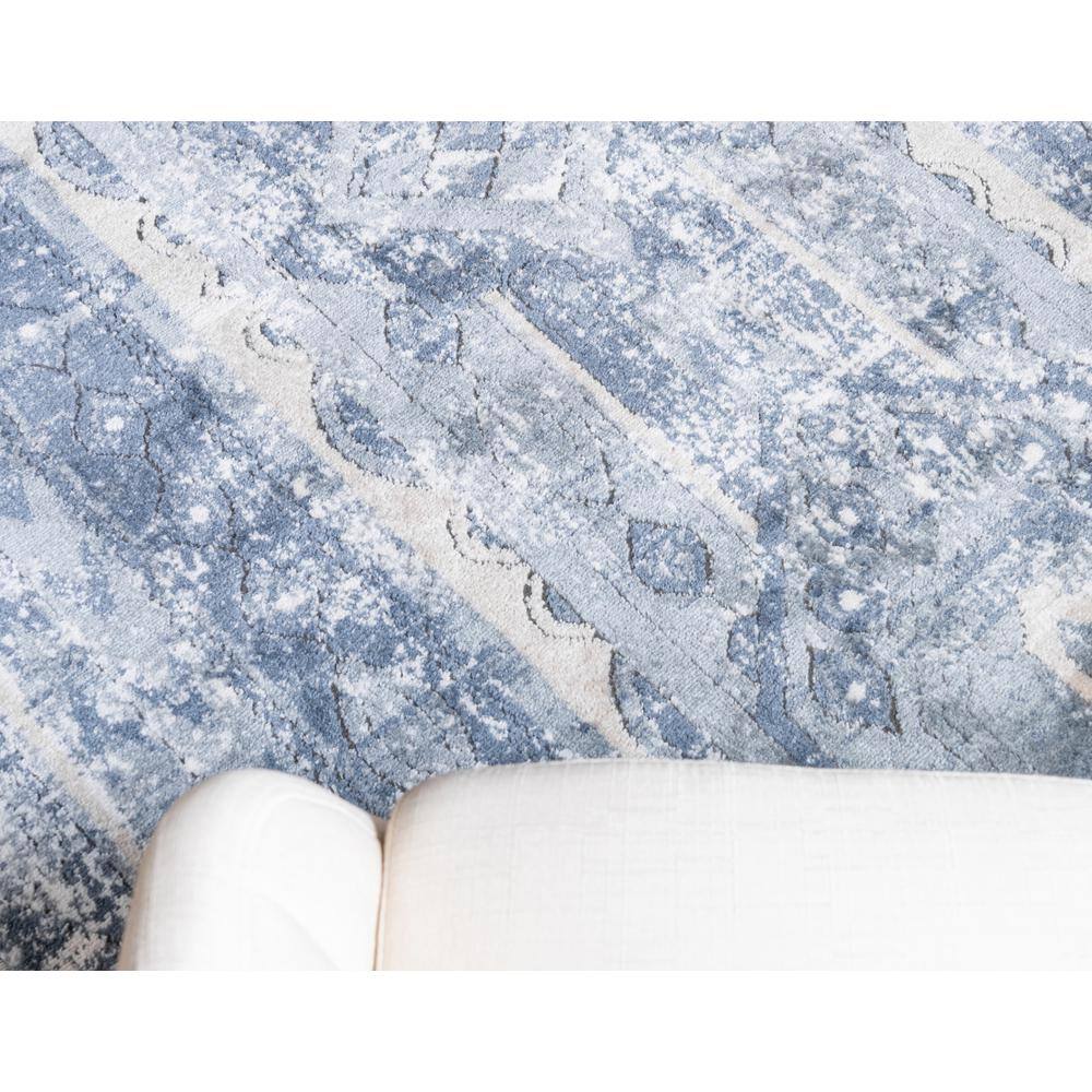 Blue and Ivory Geometric Synthetic Runner Rug