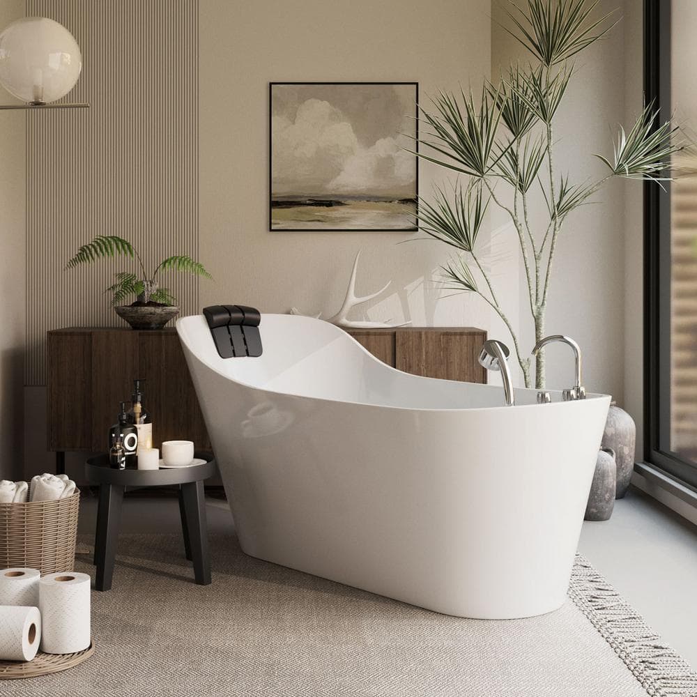 67'' White Freestanding Acrylic Whirlpool Bathtub with Faucet