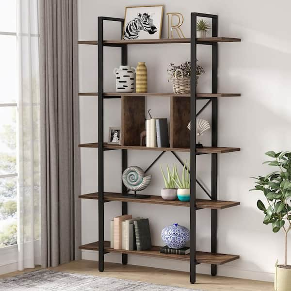 BYBLIGHT Eulas 70.9 in. Brown Wood 12-Shelf Modern Tall Etagere