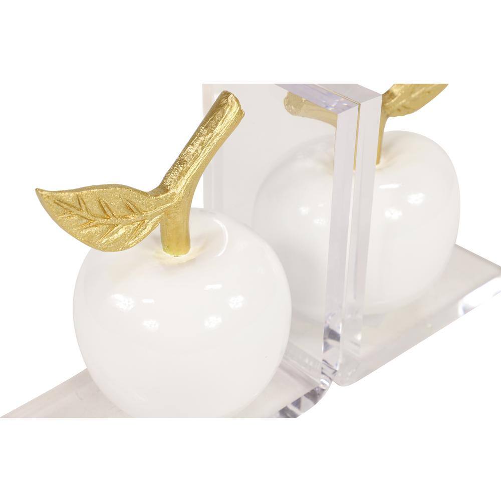 Modern White and Gold Apple Resin Bookends