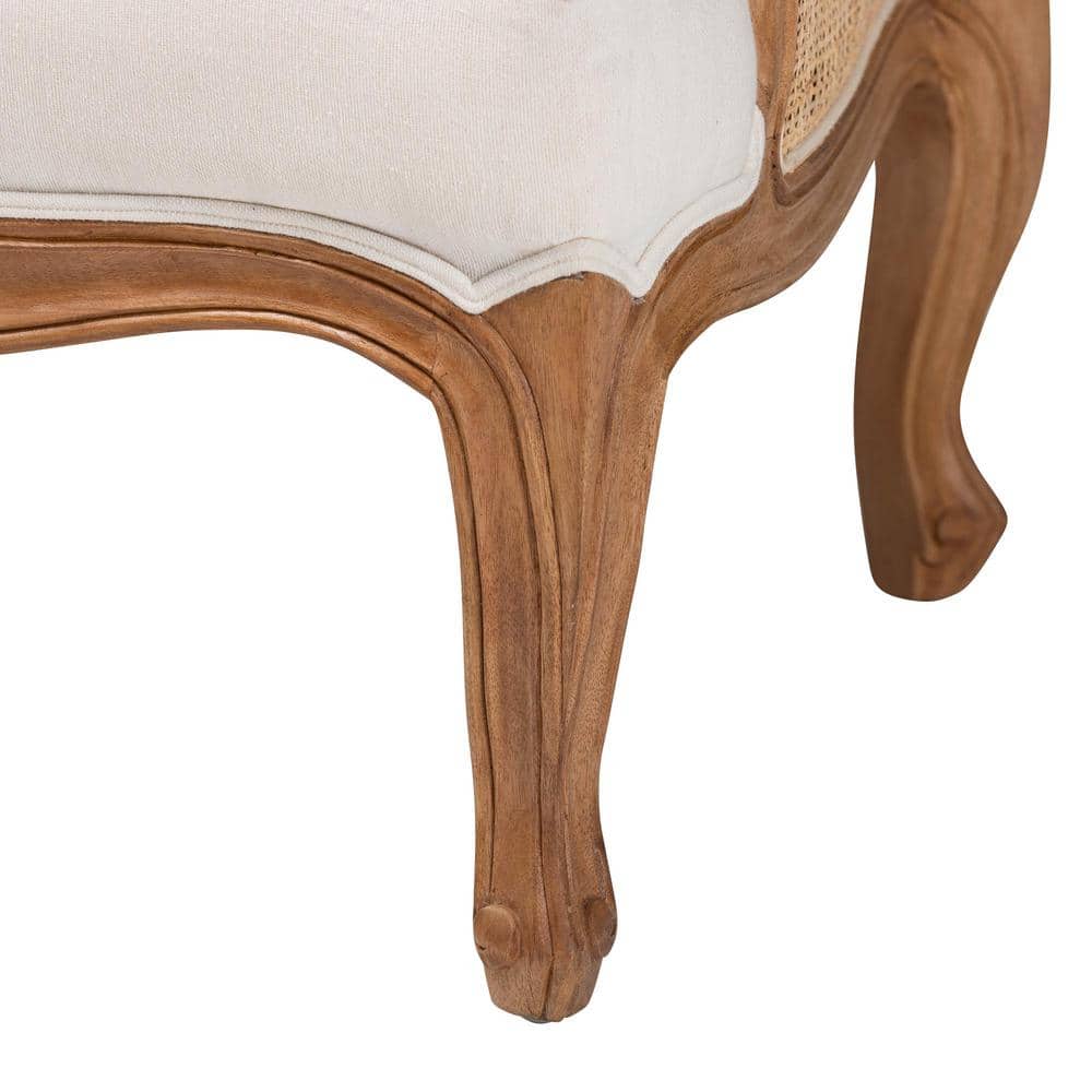 Sylvestra Beige and Honey Oak Accent Chair with Rattan Sides