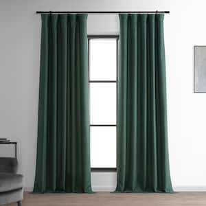 Empire Green Italian Faux Linen Room Darkening Curtain - 50 in. W x 120 in. L (1 Panel)
