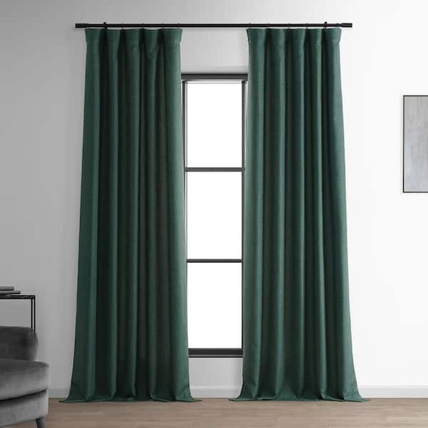 Exclusive Fabrics & Furnishings Empire Green Italian Faux Linen Room Darkening Curtain - 50 in. W x 84 in. L (1 Panel)