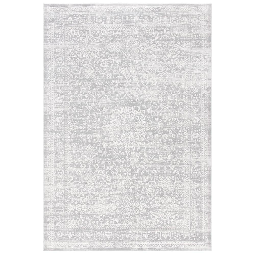 Gray Floral Motif Cotton Synthetic 4' x 6' Area Rug