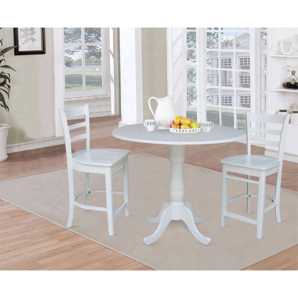 Farmhouse White Wood Round Extendable Counter Height Table