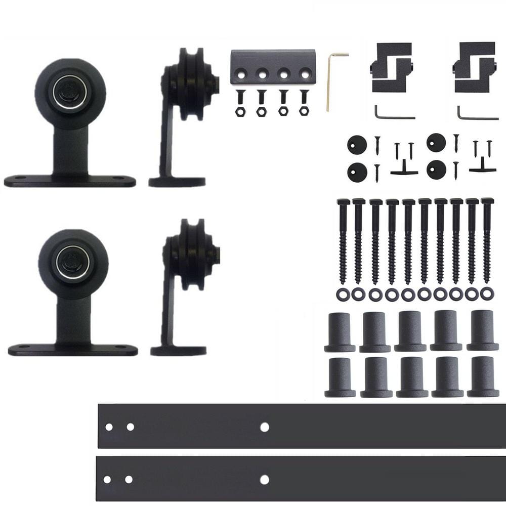13 ft./156 in. Black Rustic Non-Bypass Sliding Barn Door Hardware Kit T-Shape Design Roller for Double Doors price history on PriceWatchPro