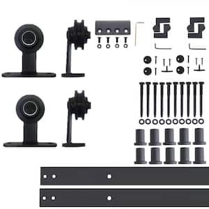 14 ft./168 in. Black Rustic Non-Bypass Sliding Barn Door Hardware Kit T-Shape Design Roller for Double Doors