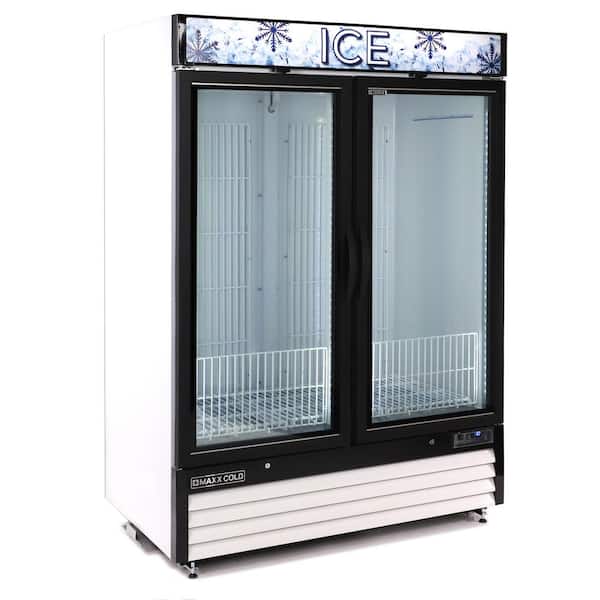 Maxx Cold MXM2-48FHC-ICE 54 in. Glass Door Ice Merchandiser Freezer, 48 cu. ft. Storage, Double Door