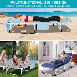 Folding Chaise Lounge Chairs,Steel Frame Sleeping Cots for Adults,for Beach Lawn Camping Pool Sun Tanning,Gray Cushion