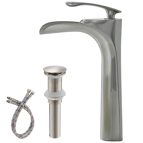 Brushed Nickel Waterfall Single Handle Bathroom Sink faucet  With Cover 