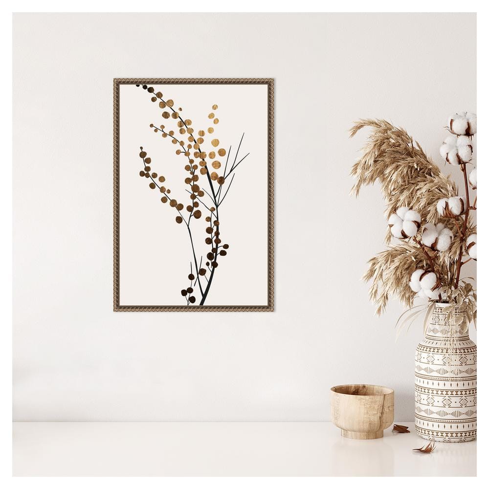 Golden Winter Florals Beaded Framed Canvas Wall Art 16 x 23