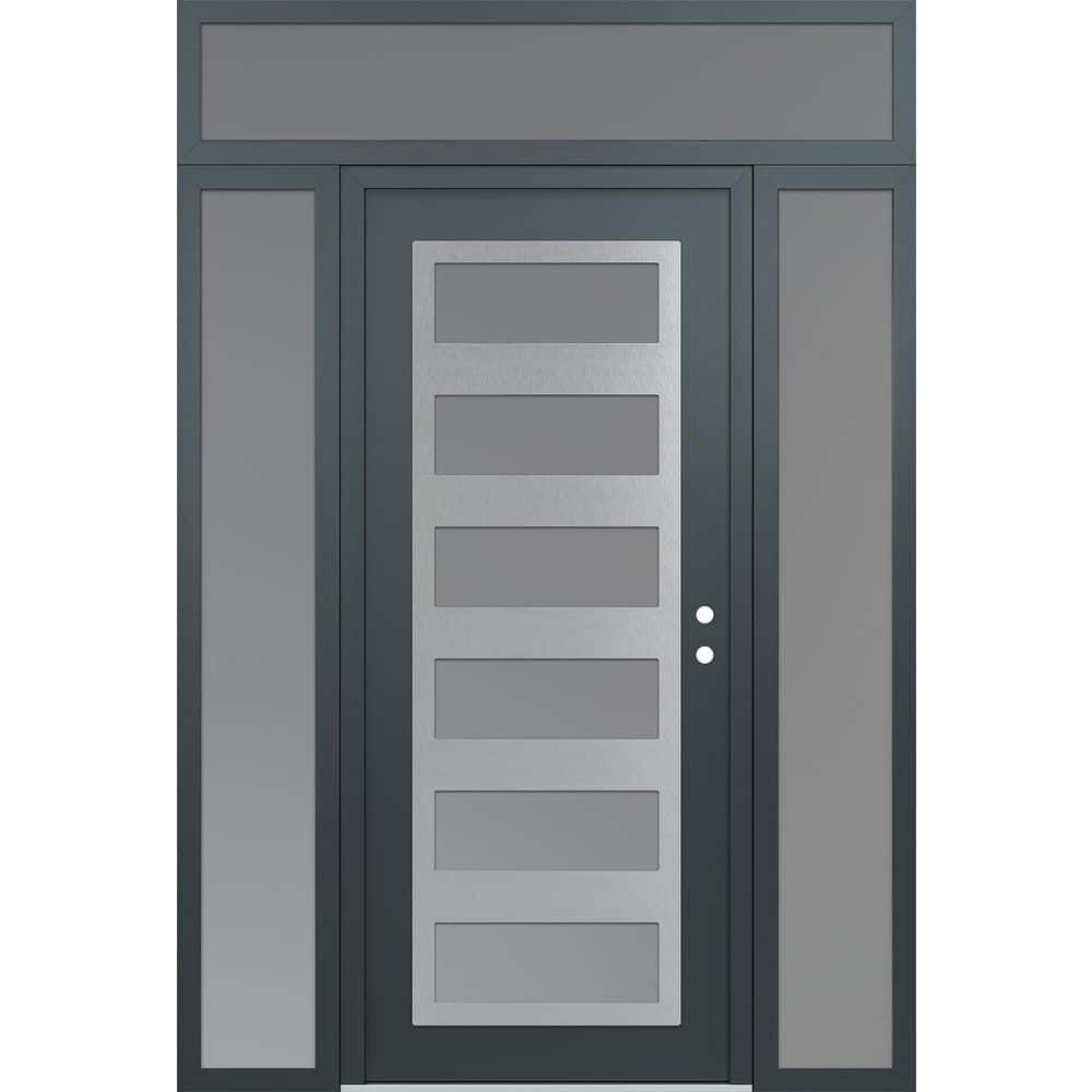 C9 60 in. x 96 in. Silver P Left-Hand/Inswing Frosted Glass Anth/Anth 2 Sidelite+Transom Steel Prehung Front Door price history on PriceWatchPro