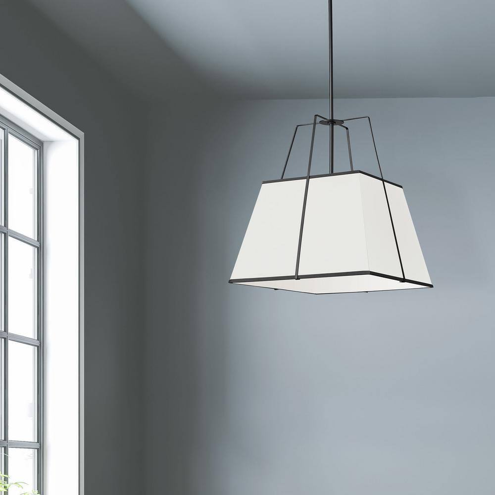 Black and White Trapezoid Drum Pendant Light, 18-inch