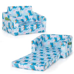Blue 2-in-1 Convertible Farbic Kids Sofa to Lounger Flip-Out Chair with Storage Pocket