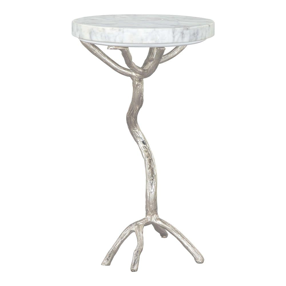 Round White Marble and Aluminum Accent Table