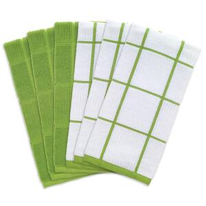 Green Solid and Check Parquet Cotton Kitchen Towel (Set of 6)