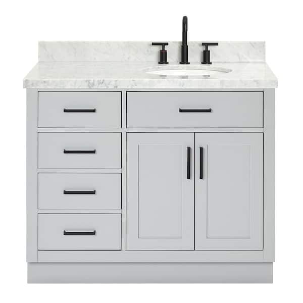 Hepburn 42 in. W x 22 in. D x 36 in. H Bath Vanity in Gray with Carrara Marble Vanity Top in White with White Basin