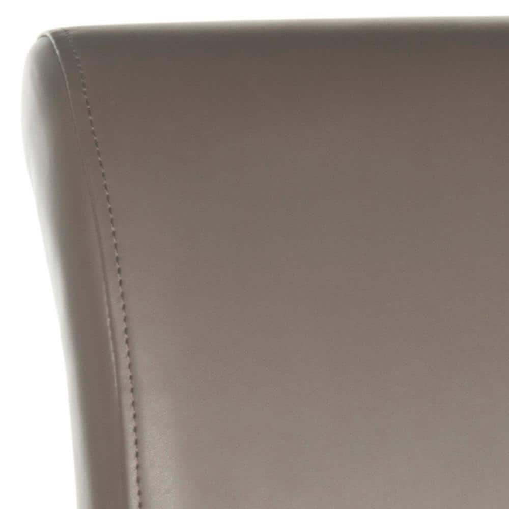 Transitional Clay Gray Leather and Wood Counter Stool