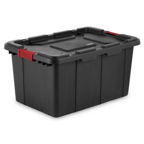 Sterilite 27 Gal. Durable Rugged Industrial Tote with Red Latches, Black(12-Pack)