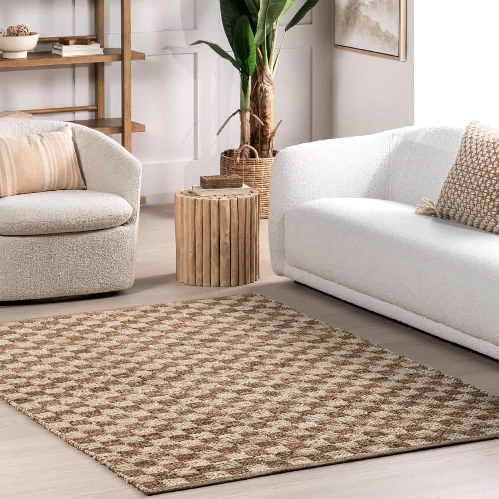 Natural Checkered Flat Woven Jute 4' x 6' Area Rug