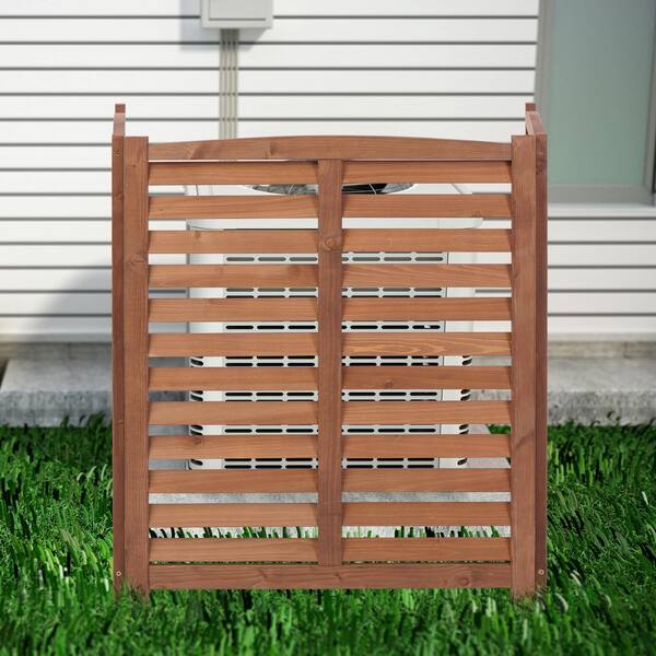 Unbranded - 32 in. W x 38 in. H 3-Panel Brown Outdoor Air Conditioner Fence Cover 3-Section Wooden Screen Outside Wood Privacy Fence