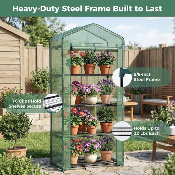 4-Tier Mini Greenhouse PE Cover Roll-Up Zipper Door Indoor Outdoor