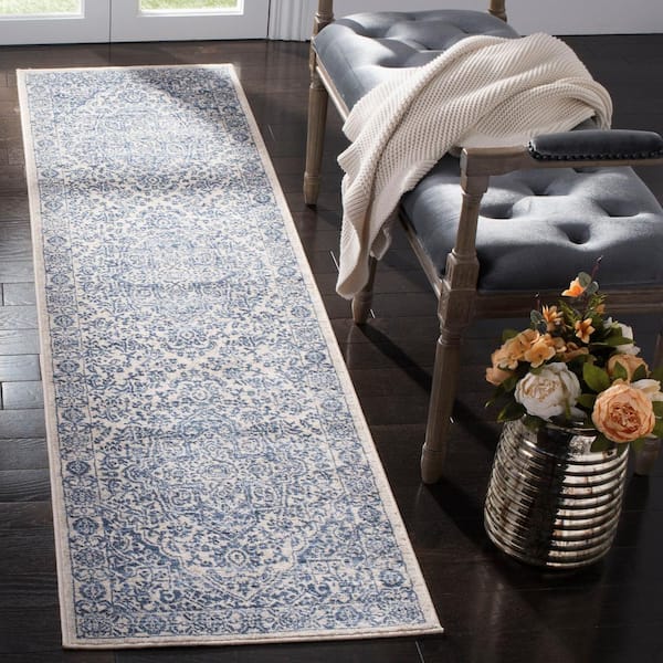 Brentwood Navy/Light Grey 2 ft. x 10 ft. Distressed Border Medallion Runner Rug