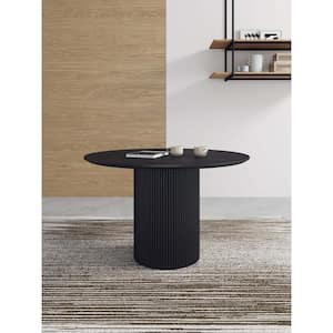 Hathaway Modern Black Solid Wood 47.24 in. Round Pedestal Dining Table Seats 4