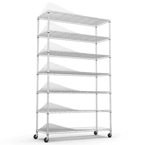 82 in. H x 48 in. W x 18 in. D 7-Tier Outdoor Chrome Metal Garage Storage Shelving, Plant Shelf, Adjustable with Rollers