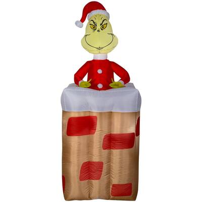 6 ft. Pre-lit Inflatable Animated Grinch Popping Out of Chimney Airblown