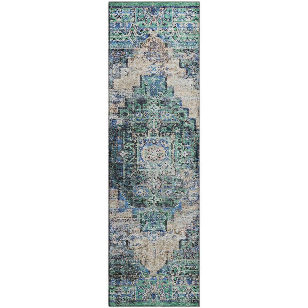 Mayfield Premium Machine Washable Abstract AMF2139 Green 2 ft. x 7 ft. Runner Rug price history on PriceWatchPro