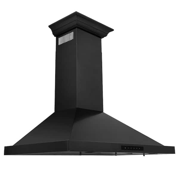 36 in. 400 CFM Convertible Vent Wall Mount Range Hood with Crown Molding in Black Stainless Steel