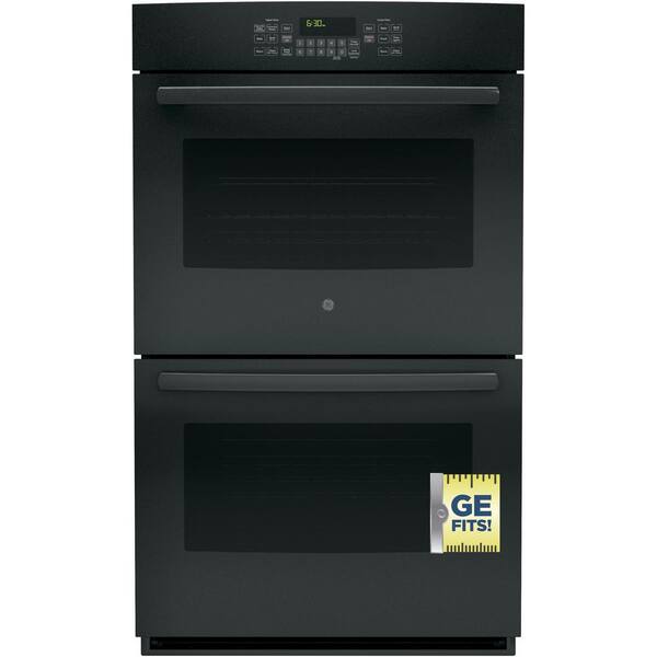 GE 30 in. Double Electric Wall Oven with Convection (Upper Oven) Self-Cleaning in Black
