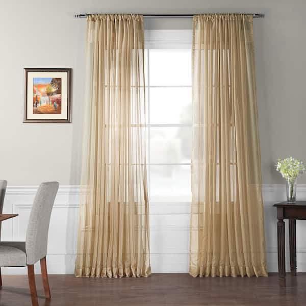 Exclusive Fabrics & Furnishings Doublewide Solid Soft Tan Voile Polyester Panel - 100 in. W x 84 in. L