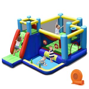 Inflatable Bounce House 8-in-1 Kids Inflatable Slide Bouncer with 750-Watt Blower