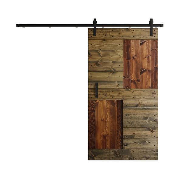 COAST SEQUOIA INC S Series 42 in. x 84 in. Dark Walnut/Aged Barrel Knotty Pine Wood Sliding Barn Door with Hardware Kit