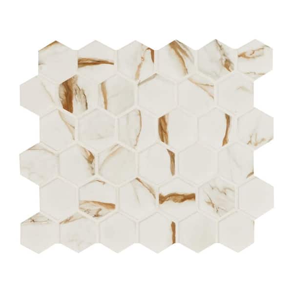 MSI Take Home Tile Sample-Calacatta Gold Hexagon 4 in. x 4 in. x 6 mm Matte Porcelain Mosaic Tile
