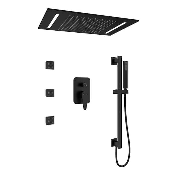 Single-Handle 3-Spray Ceiling Mount 64-Color Mood Lighting Shower Faucet 2.5 GPM with Body Spray in Matte Black
