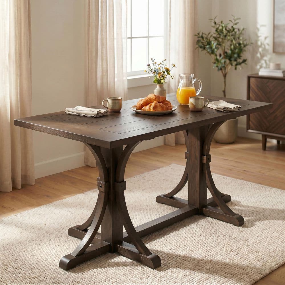 Espresso Wood 36 in. Trestle Base Rectangular Dining Table Seats 6 with Solid Rubberwood Frame