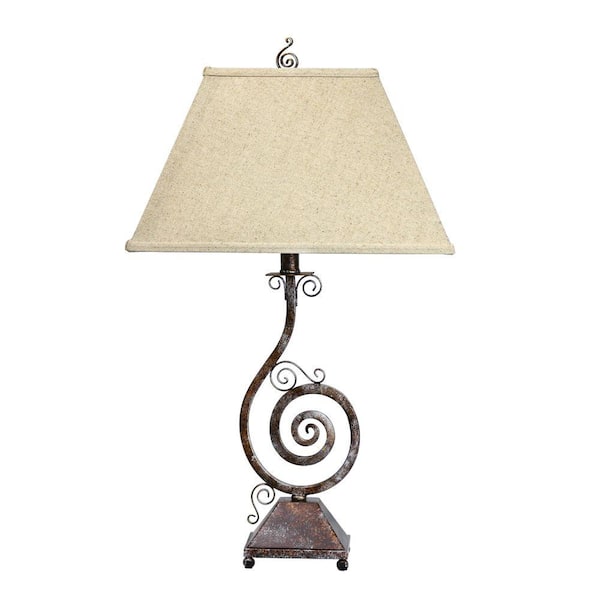 Elegant Designs 28.5 in. Burnt Copper Pinwheel Scroll Table Lamp with Natural Linen Shade