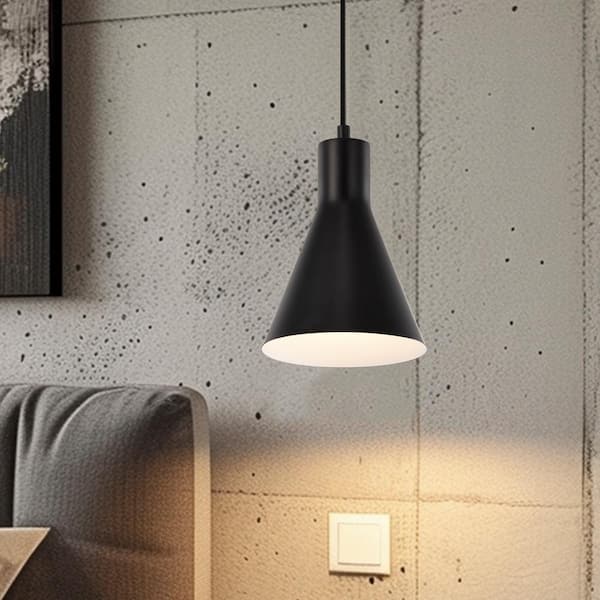 Edvivi 1-Light Matte Black Metal Cone Hanging Kitchen