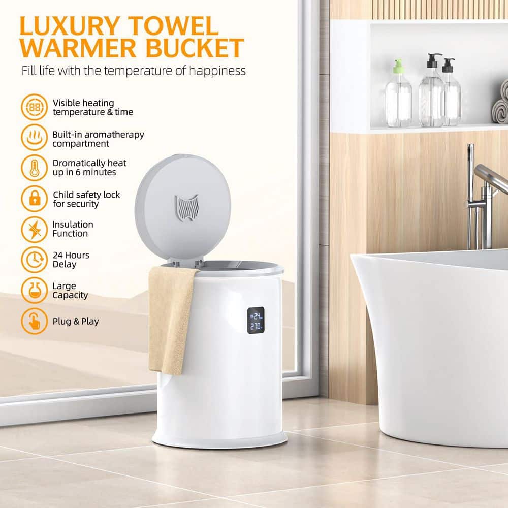Luxury Towel Warmer for Bathroom in White with Timer, LED Display, Insulation Effect, and Delay Time SA1029B325