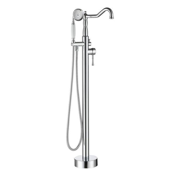 Dimakai Single-Handle Freestanding Tub Faucet with Hand Shower in Brushed Nickel