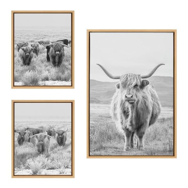 Sylvie Herd of Highland Cows by The Creative Bunch Studio 3-Piece Framed Art Print 23 in. x 33 in.