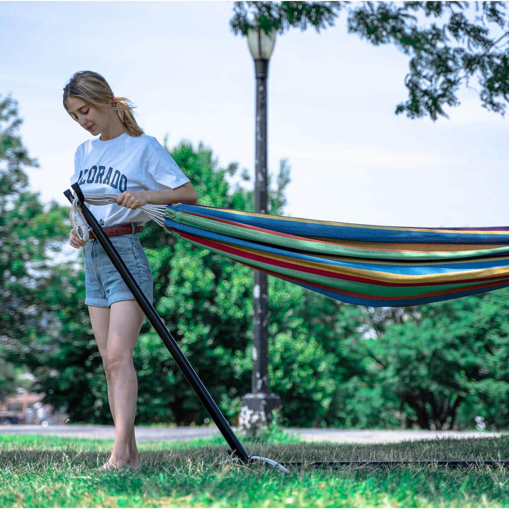9-Foot Caribbean Rainbow Cotton Double Hammock with Stand