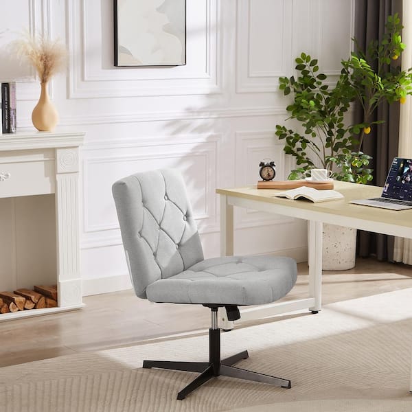VECELO Office Desk Chair No Wheels Comfy Wide Fabric Padded Modern Swivel and Height Adjustable Armless Task Chair Gray THD OC14 GRY
