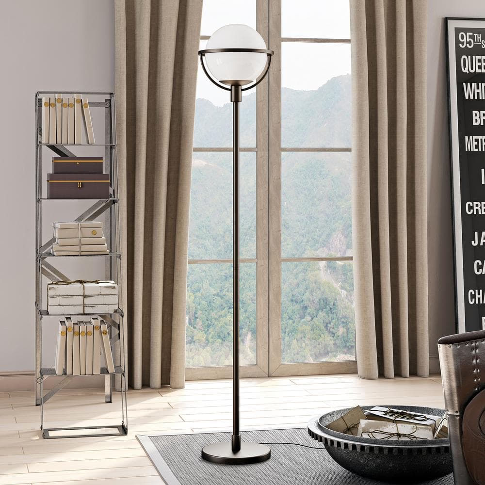 Alexa & Siri-Enabled White Glass Globe Floor Lamp with Bronze Base