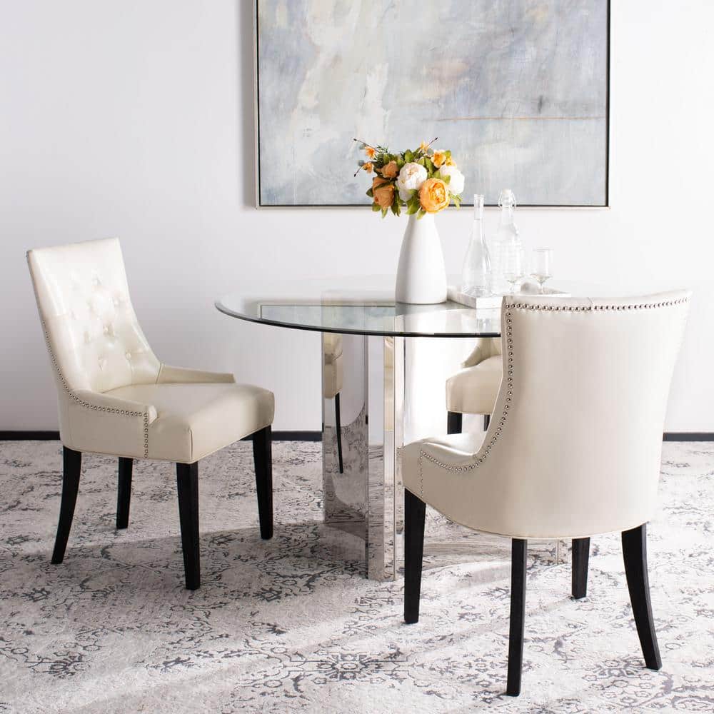 Modern Flat Cream Leather Parsons Side Chair with Espresso Wood Legs