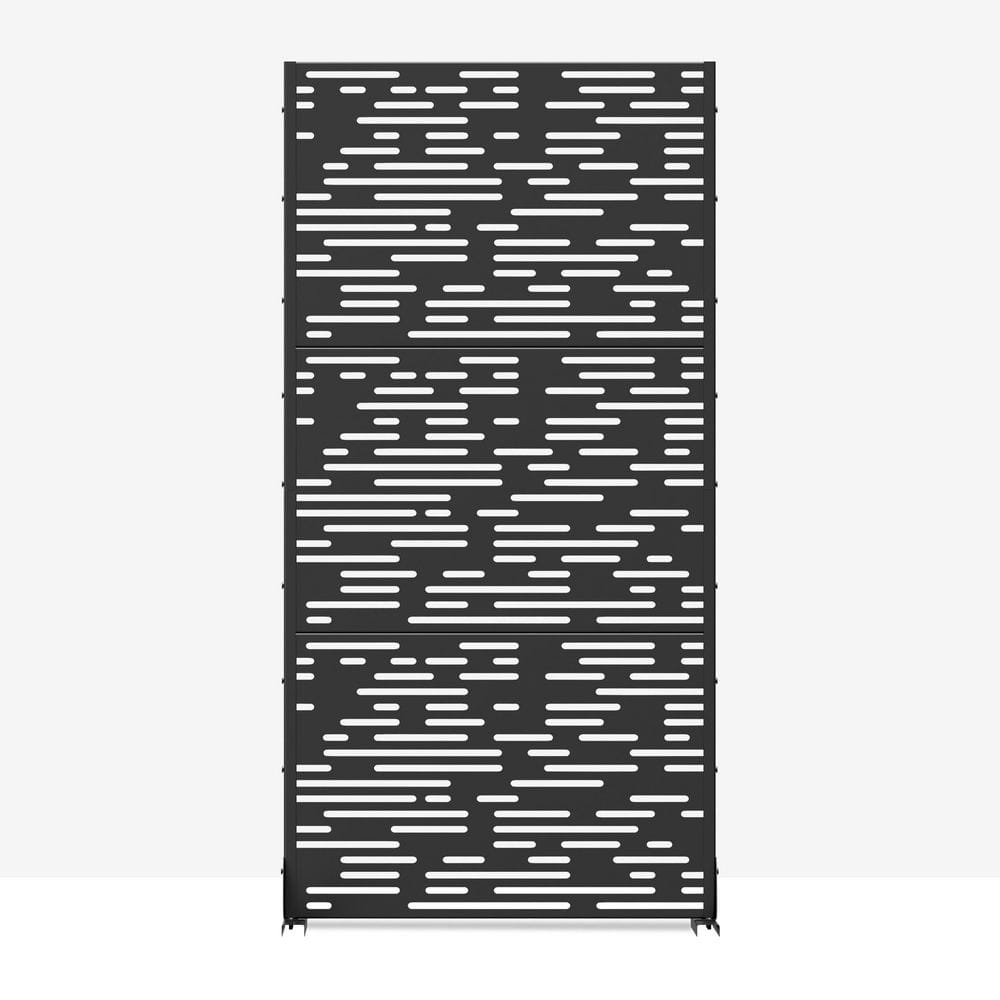 72 in. x 35 in. Outdoor Galvanized Metal Decorative Garden Fence in Shade Pattern in Black